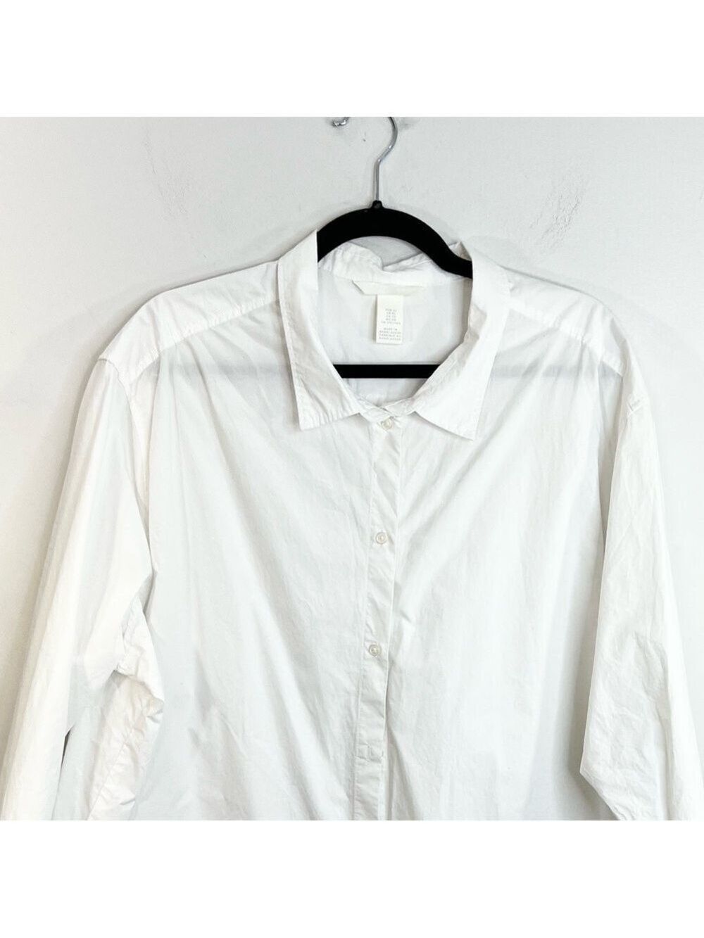 Minimalist white cotton poplin oversized long sleeve button down top blouse XL - Picture 5 of 10